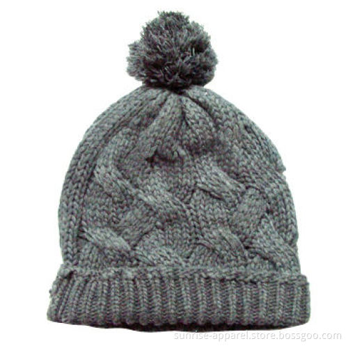 Men's Cable Knit Bobble Hat with Rib Edge